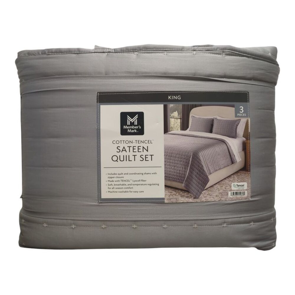 Member’s Mark 3-Piece Cotton-Tencel Sateen Quilt Set, King - Grey